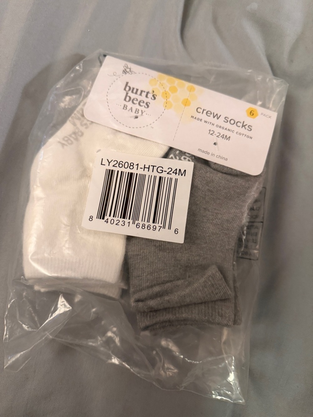 Burt’s bees baby 6 pairs socks with rubber grip crew socks